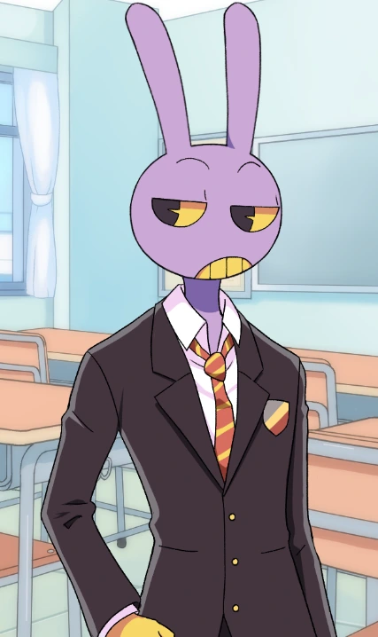 Jax wearing his school uniform in The Amazing Digital Dating Sim