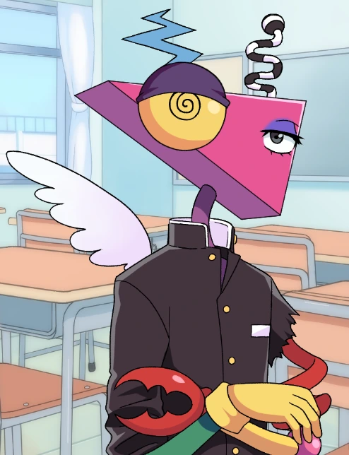 Zooble in a classroom scene from The Amazing Digital Dating Sim