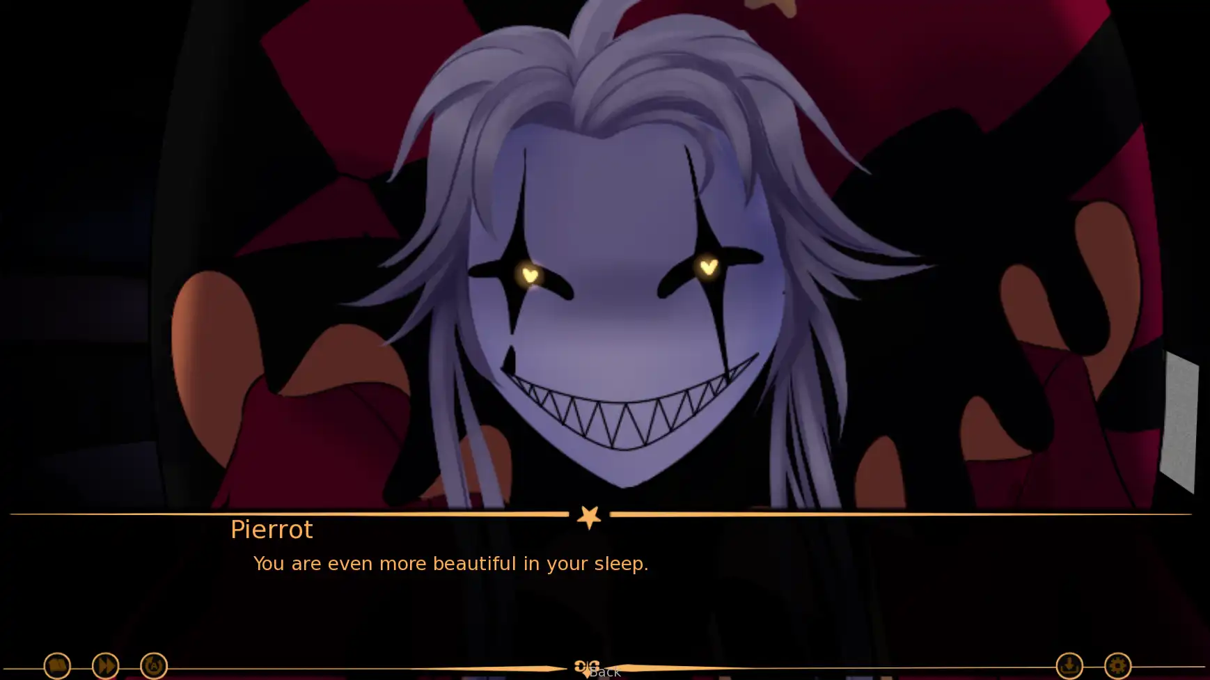 The Freak Circus screenshot showing a tense visual novel scene