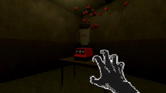 When the Clock Stops screenshot showing the basement, blender, and a hand reaching forward